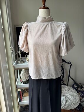 Free People Soft Blush Velvet Puff Sleeve Mock Neck Top